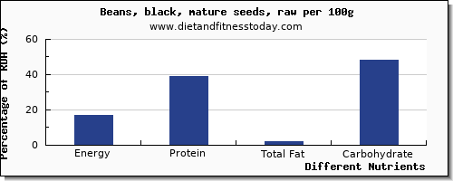 chart to show highest energy in calories in black beans per 100g